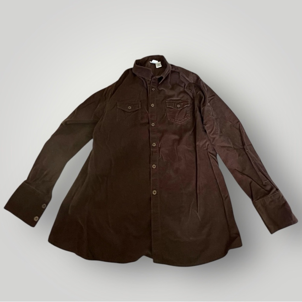 🟤DUO MATERNITY: Women’s size M, brown corduroy button down top, preowned🟤